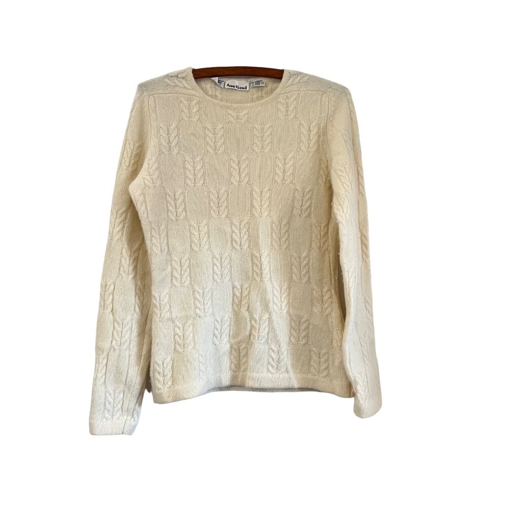 Vintage Anne Klein Womens Cream Wool Angora Cable Knit Sweater Size Medium